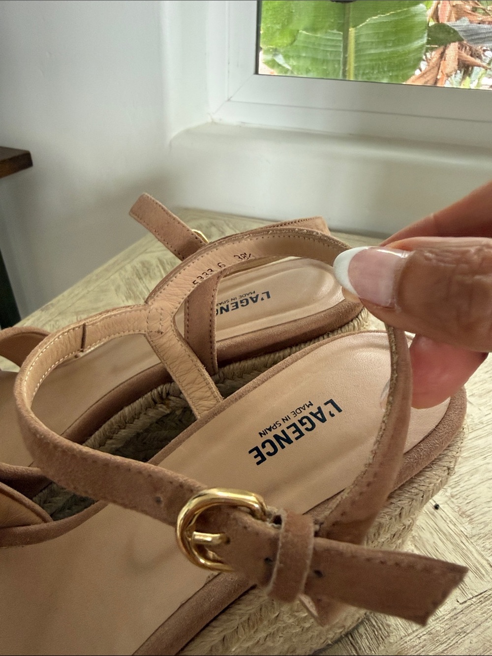 L'AGENCE Nude Blush Suede Espadrille Wedge Sandals - Picture 6 of 11